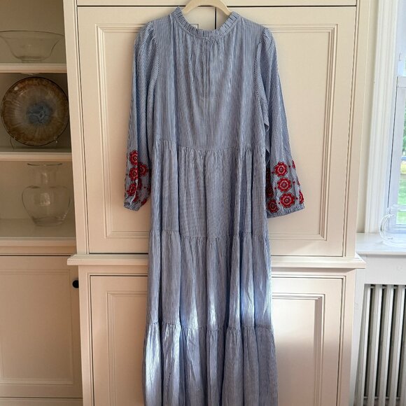 NWT Tuckernuck Poppy Stripe Blue Salty Paloma Caftan Maxi Dress (S) - Picture 2 of 7